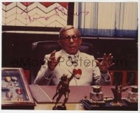 4x683 GEORGE BURNS signed color 8x10 REPRO still 1980s close up sitting at desk in white suit!