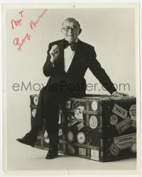 4x367 GEORGE BURNS signed 8x10.25 publicity photo 1980s wearing tuxedo w/ cigar & sitting on trunk!