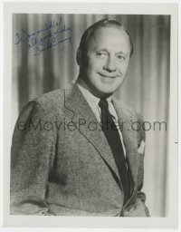 4x804 JACK BENNY signed 7.75x10.25 REPRO still 1970s great waist-high portrait smiling in suit & tie!