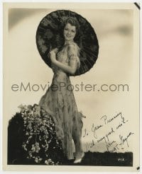 4x414 JANET GAYNOR signed deluxe 8x10 still 1930s beautiful full-length portrait with parasol!