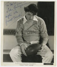 4x428 JOHN BARRYMORE signed 8.25x9.75 still 1938 close portrait with football from Hold That Co-Ed!