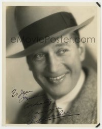 4x479 MAURICE CHEVALIER signed 8x10 still 1930s smiling portrait wearing suit & hat at Paramount!