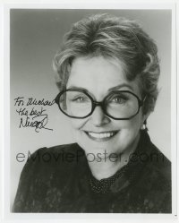 4x847 NINA FOCH signed 8x10 REPRO still 1980s head & shoulders smiling portrait wearing glasses!