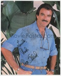 4x699 TOM SELLECK signed color 8x10 REPRO still 1980s great portrait with his hands on his hips!