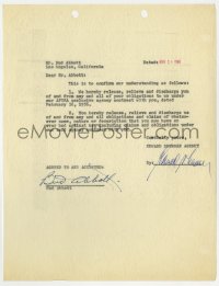 4x082 BUD ABBOTT signed contract 1956 ending his contract with the Edward Sherman talent agency!