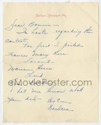 4x085 BARBARA STANWYCK signed letter 1935 picking the winner of her Buddies fan club contest!