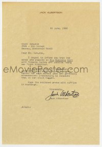 4x095 JACK ALBERTSON signed letter 1980 telling the writer he confused him with Frank Albertson!
