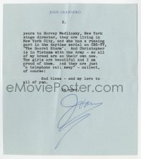 4x097 JOAN CRAWFORD signed letter 1968 telling a friend Christina has been married for 1.5 years!