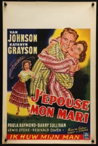 4y015 GROUNDS FOR MARRIAGE Belgian 1952 cool art of Van Johnson & pretty opera singer Kathryn Grayson!