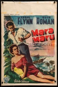 4y030 MARA MARU Belgian 1952 montage of Errol Flynn & sexy Ruth Roman in the tropical Philippines!
