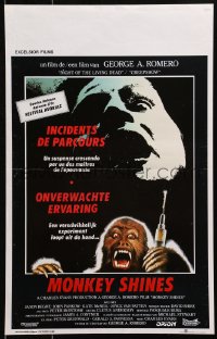 4y032 MONKEY SHINES Belgian 1989 George Romero directed, art of really creepy monkey w/needle!