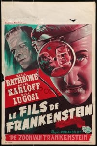4y001 SON OF FRANKENSTEIN Belgian R1950s art of monster Boris Karloff, Bela Lugosi & Rathbone!
