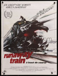 4y226 RUNAWAY TRAIN French 16x21 1986 cool Landi artwork of out-of-control train!