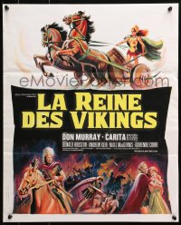 4y244 VIKING QUEEN French 18x22 1967 Don Murray, Grinsson art of Carita w/sword & chariot!