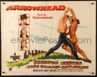 4y705 ARROWHEAD 1/2sh 1953 art of Charlton Heston fighting Native American Jack Palance!