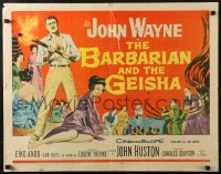 4y707 BARBARIAN & THE GEISHA 1/2sh 1958 John Huston, art of John Wayne with torch & Eiko Ando!
