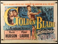 4y802 GOLDEN BLADE style A 1/2sh 1953 close-up art of Rock Hudson & sexy Piper Laurie!