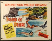 4y820 ISLAND OF DESIRE style B 1/2sh 1952 art of Tab Hunter saving Linda Darnell from deadly shark!