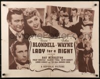 4y838 LADY FOR A NIGHT 1/2sh R1950 headshots of John Wayne, Joan Blondell + riverboat scene!