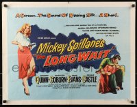 4y852 LONG WAIT style B 1/2sh 1954 Mickey Spillane, art of Anthony Quinn & sexy girl tied up!