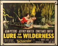 4y856 LURE OF THE WILDERNESS 1/2sh 1952 sexy Jean Peters holding wounded Jeff Hunter in swamp!