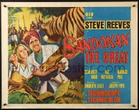 4y920 SANDOKAN THE GREAT 1/2sh 1965 Umberto Lenzi, great art of tiger leaping at Steve Reeves!