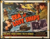 4y924 SEA OF LOST SHIPS style B 1/2sh 1953 John Derek adventures to frozen Hell of North Atlantic!