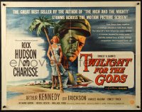 4y972 TWILIGHT FOR THE GODS 1/2sh 1958 great art of Rock Hudson & sexy Cyd Charisse on beach!