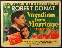 4y974 VACATION FROM MARRIAGE style A 1/2sh 1945 great artwork of Robert Donat & Deborah Kerr, rare!