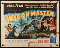 4y978 WAGON MASTER style B 1/2sh 1950 John Ford, Ben Johnson, cool artwork of wagon train!