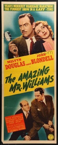 4y454 AMAZING MR. WILLIAMS insert 1939 Melvyn Douglas & Joan Blondell with magnifying glass, rare!
