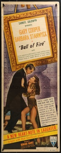 4y460 BALL OF FIRE insert 1941 image of Gary Cooper & sexy Barbara Stanwyck, Howard Hawks, rare!