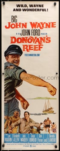 4y513 DONOVAN'S REEF insert 1963 John Ford, great image of punching sailor John Wayne & Lee Marvin!