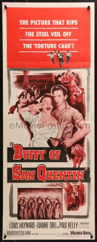 4y515 DUFFY OF SAN QUENTIN insert 1954 Louis Hayward holds sexy nurse hostage, prison escape art!