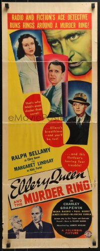4y518 ELLERY QUEEN & THE MURDER RING insert 1941 Ralph Bellamy in the title role, Margaret Lindsay!