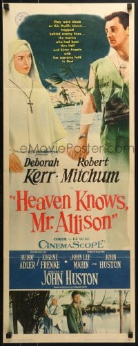 4y548 HEAVEN KNOWS MR. ALLISON insert 1957 barechested Robert Mitchum w/rifle & nun Deborah Kerr!