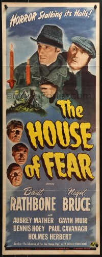 4y556 HOUSE OF FEAR insert 1944 Rathbone as detective Sherlock Holmes, Bruce as Watson, ultra-rare!
