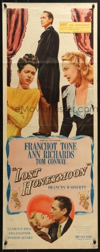 4y578 LOST HONEYMOON insert 1947 Franchot Tone returns from WWII w/amnesia and a forgotten wife & kids!