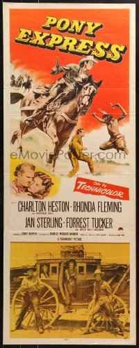4y622 PONY EXPRESS insert 1953 great art of Charlton Heston as Buffalo Bill on horseback!