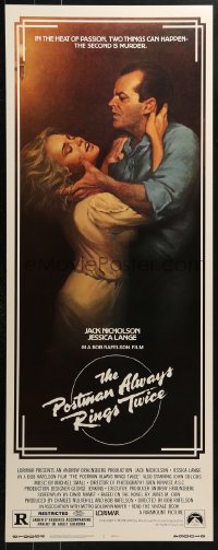4y624 POSTMAN ALWAYS RINGS TWICE insert 1981 art of Jack Nicholson & Jessica Lange by Obrero!