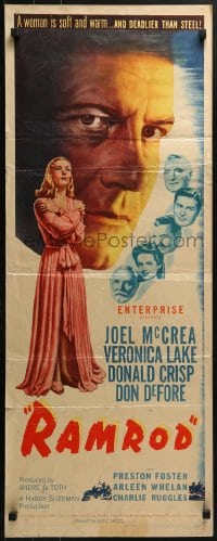 4y630 RAMROD insert 1947 close-up art of Joel McCrea, sexy full-length Veronica Lake!