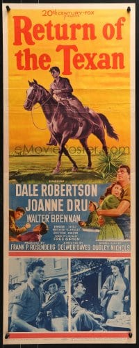 4y636 RETURN OF THE TEXAN insert 1952 art of Dale Robertson on horseback & holding Joanne Dru!
