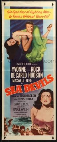 4y641 SEA DEVILS insert 1953 Rock Hudson is six-feet-four of fighting man taming Yvonne De Carlo!