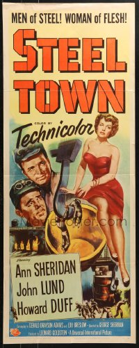 4y655 STEEL TOWN insert 1952 Lund & Duff are men of steel and sexy Ann Sheridan is a woman of flesh!