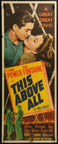 4y662 THIS ABOVE ALL insert 1942 great romantic close up of Tyrone Power & Joan Fontaine!