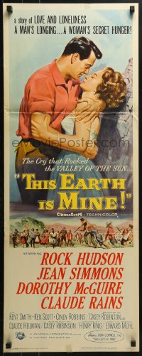 4y663 THIS EARTH IS MINE insert 1959 Rock Hudson holding pretty Jean Simmons by Reynold Brown!