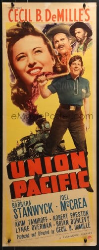 4y671 UNION PACIFIC insert 1939 Cecil B. DeMille, Barbara Stanwyck, Joel McCrea, ultra-rare!