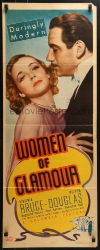 4y684 WOMEN OF GLAMOUR insert 1937 Melvyn Douglas & pretty model Virginia Bruce, ultra-rare!