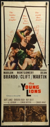 4y688 YOUNG LIONS insert 1958 art of Nazi Marlon Brando, Dean Martin & Montgomery Clift!