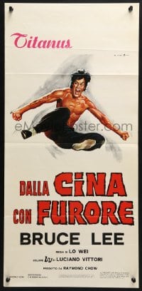 4y061 CHINESE CONNECTION Italian locandina R1970s Jing Wu Men, cool Ciriello art of Bruce Lee!